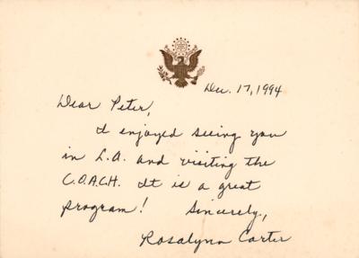 Lot #48 Rosalynn Carter Autograph Letter Signed