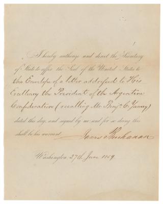Lot #39 James Buchanan Document Signed as