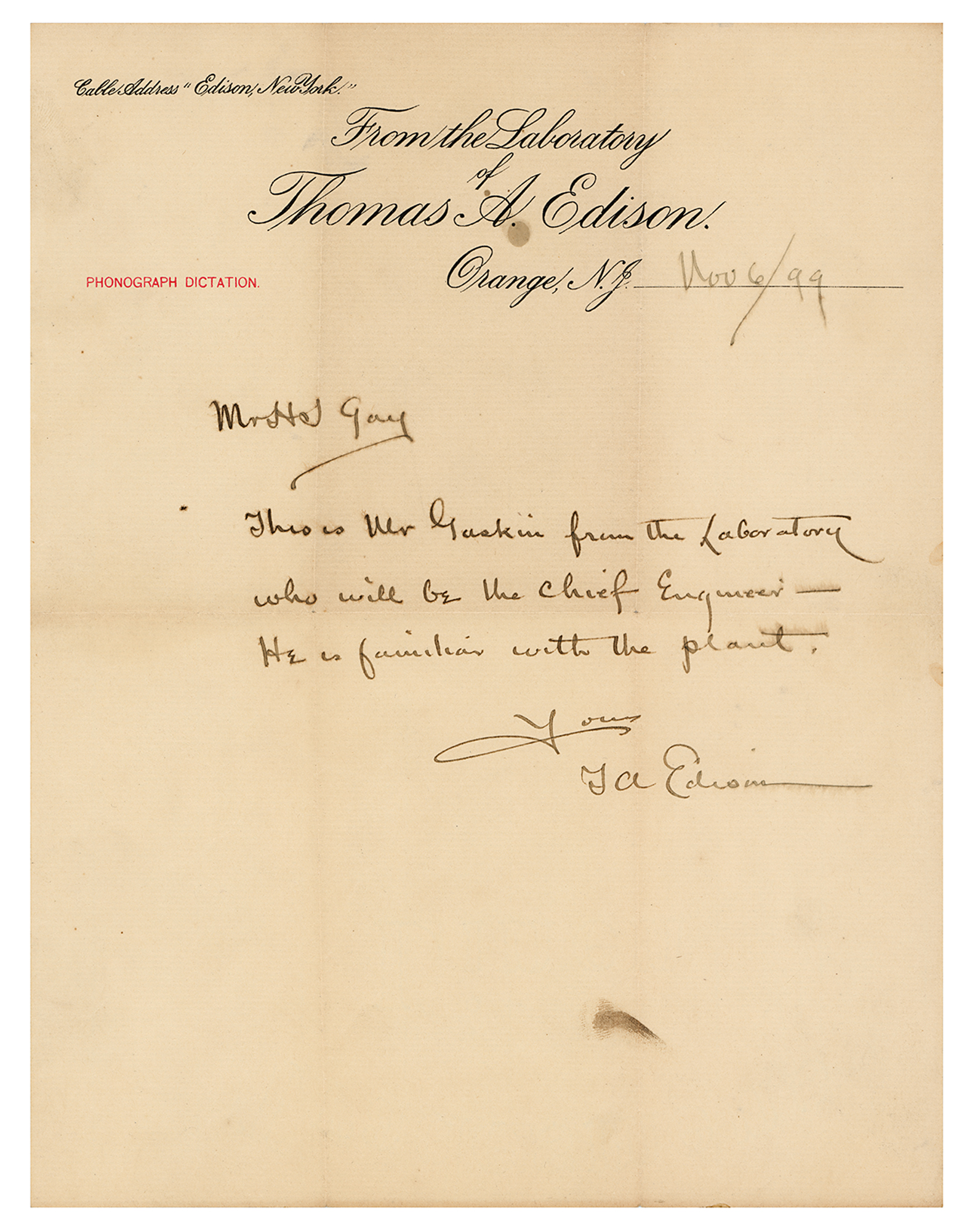 Lot #117 Thomas Edison Autograph Letter Signed