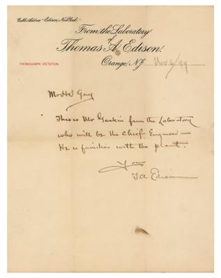 Lot #117 Thomas Edison Autograph Letter Signed