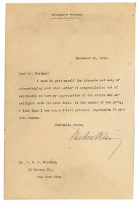 Lot #96 Woodrow Wilson Typed Letter Signed as President-Elect