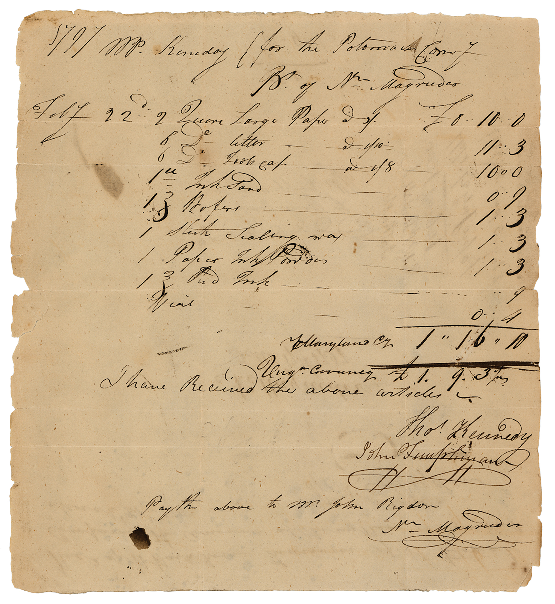 Lot #270 Potomac Company Multi-Signed Document
