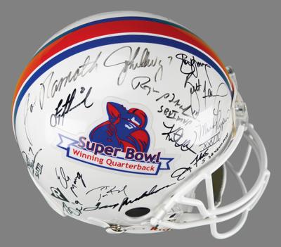 Lot #691 NFL Super Bowl Quarterbacks (29) Multi-Signed Football Helmet - Image 1
