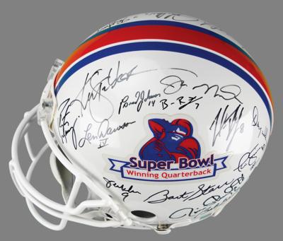 Lot #691 NFL Super Bowl Quarterbacks (29) Multi-Signed Football Helmet - Image 2