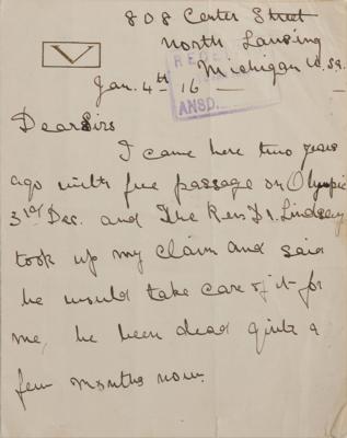 Lot #302 Titanic: Autograph Letter Signed by the Widow of Frederick Ware