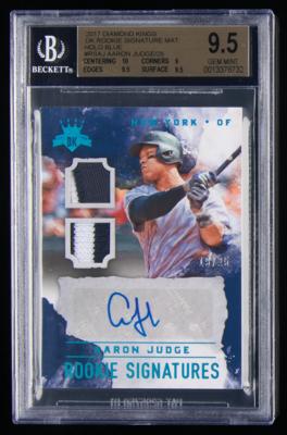 Lot #823 2017 Diamond Kings Rookie Signature Holo Blue Aaron Judge Autograph/Relic (19/25) BGS GEM MINT 9.5/10 - Image 1