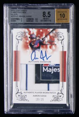 Lot #806 2013 Leaf Trinity Jumbo Patches Silver Aaron Judge Autograph/Relic (10/25) BGS NM-MT+ 8.5/10 - Image 1