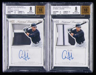 Lot #812 2015 National Treasures Prospect Silhouette Autos Aaron Judge Autograph/Relic Cards (/25) and (/99) BGS NM-MT 8/10 - Image 1