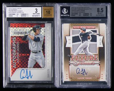 Lot #813 2015 Panini Prizm and Extra Edition Aaron Judge Autographs (/125) and (/25) - Image 1