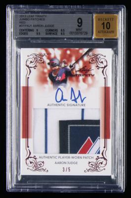 Lot #805 2013 Leaf Trinity Jumbo Patches Red Aaron Judge Autograph/Relic (3/5) BGS MINT 9/10 - Image 1