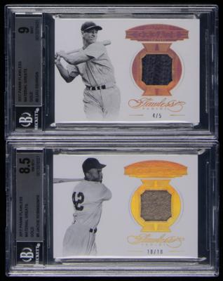 Lot #836 2017 Panini Flawless Material Greats Gold Lou Gehrig and Jackie Robinson Relics - Image 1
