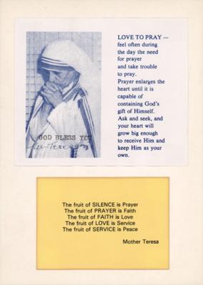 Lot #252 Mother Teresa Signed Prayer Card