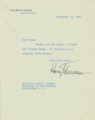 Lot #94 Harry S. Truman Typed Letter Signed as President
