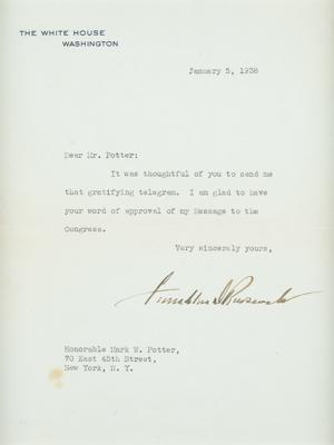 Lot #90 Franklin D. Roosevelt Typed Letter Signed as President