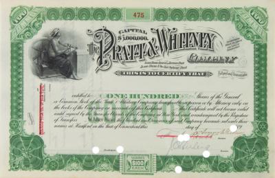 Lot #271 Francis A. Pratt and Amos Whitney Signed Stock Certificate