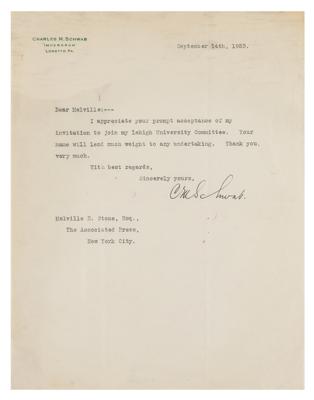 Lot #285 Charles Schwab Typed Letter Signed