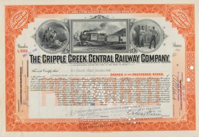 Lot #321 The Cripple Creek Central Railway Company Stock Certificate - Image 1