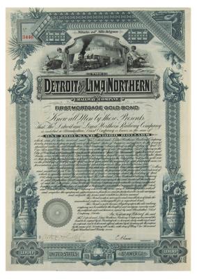 Lot #323 The Detroit and Lima Northern Railway Company Bond - Image 1