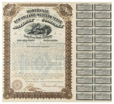 Lot #328 The Huntsville, New Orleans and Western Texas Railway Company Bond