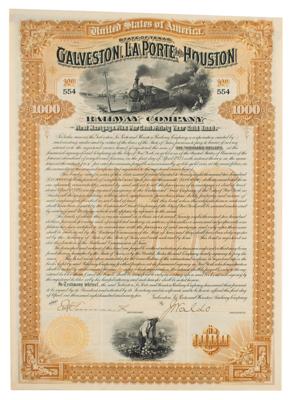 Lot #325 Galveston, La Porte and Houston Railway Company Bond - Image 1