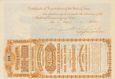 Lot #325 Galveston, La Porte and Houston Railway Company Bond - Image 2