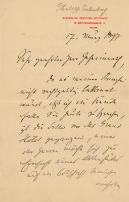 Lot #267 Philipp, Prince of Eulenburg Autograph Letter Signed - Image 1