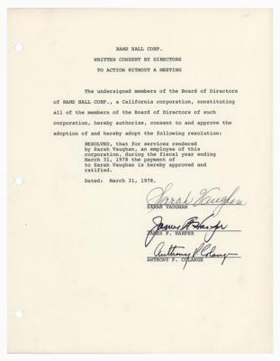 Lot #549 Sarah Vaughan Document Signed - Image 1