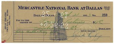 Lot #282 Jack Ruby Signed Check