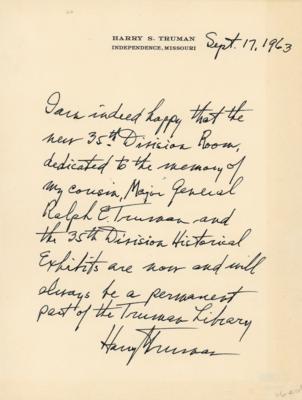 Lot #26 Harry S. Truman Autograph Letter Signed