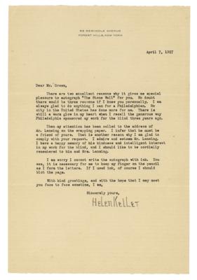Lot #221 Helen Keller Typed Letter Signed