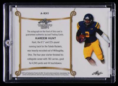 Lot #924 2017 Leaf Trinity Kareem Hunt Autograph (3/25) - Image 2