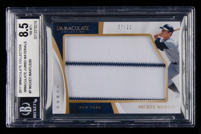 Lot #827 2017 Immaculate Collection Jumbo Materials Mickey Mantle Jersey (7/20) BGS NM-MT+ 8.5 - Image 1