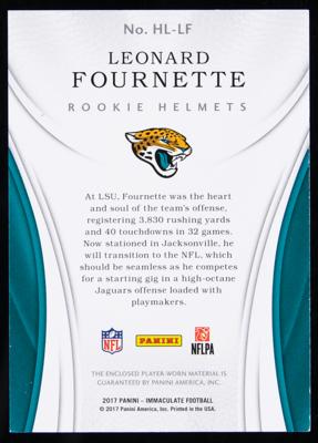 Lot #927 2017 Panini Immaculate Collection Rookie Helmets Leonard Fournette Player-Worn Helmet Swatch (1/15) - Image 2