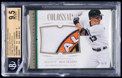 Lot #807 2014 National Treasures Colossal Materials Manny Machado Prime Game-Used Logo Patch (4/9) (BGS GEM MINT 9.5) - Image 1