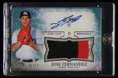 Lot #814 2015 Topps Jose Fernandez Autograph/Game-Used Patch (5/10) - Image 1
