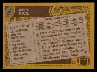 Lot #899 1986 Topps #161 Jerry Rice Rookie Card - Image 2