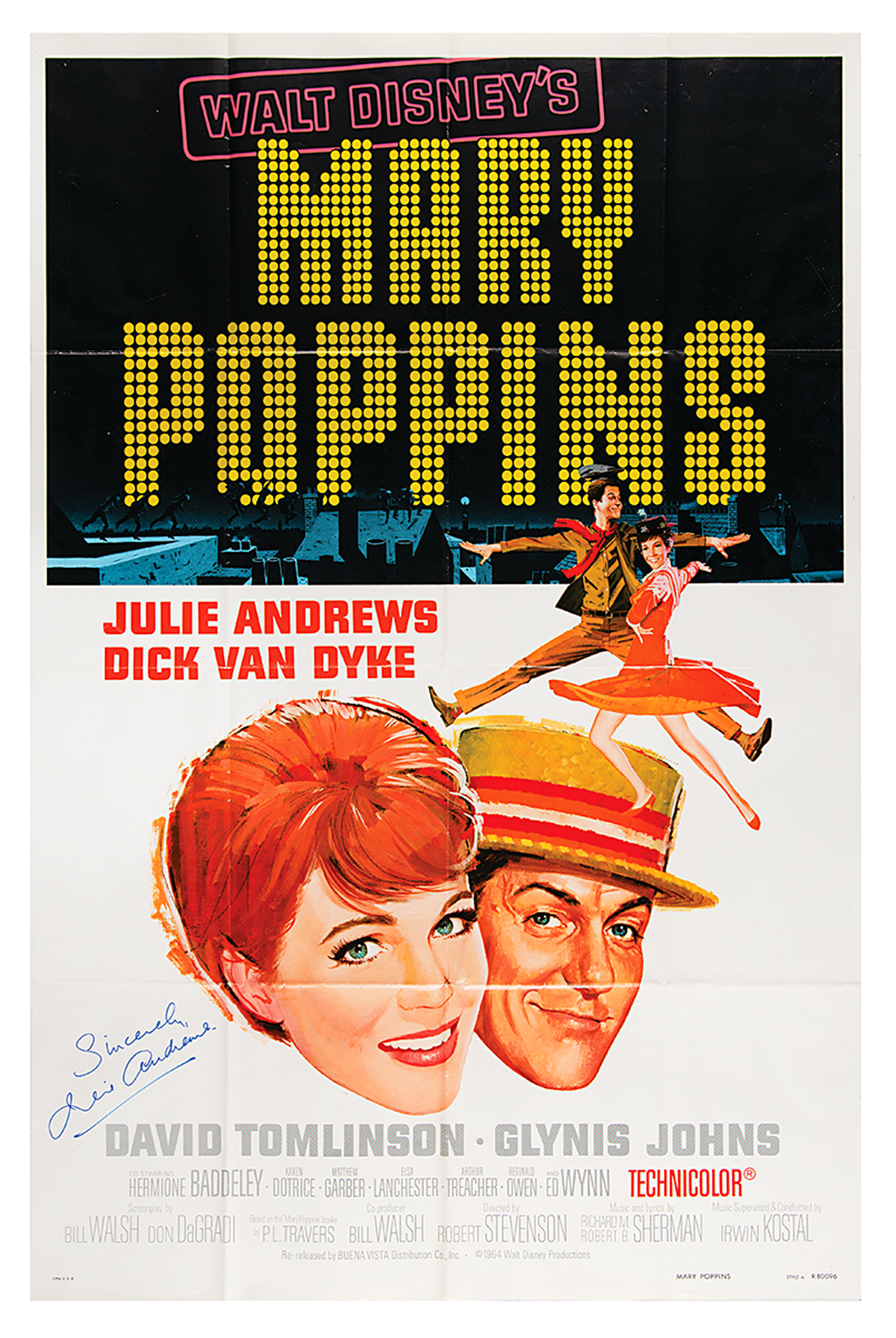 Lot #633 Julie Andrews Signed Mary Poppins One Sheet Movie Poster