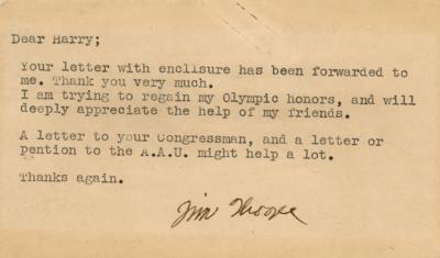 Lot #693 Jim Thorpe Typed Letter Signed