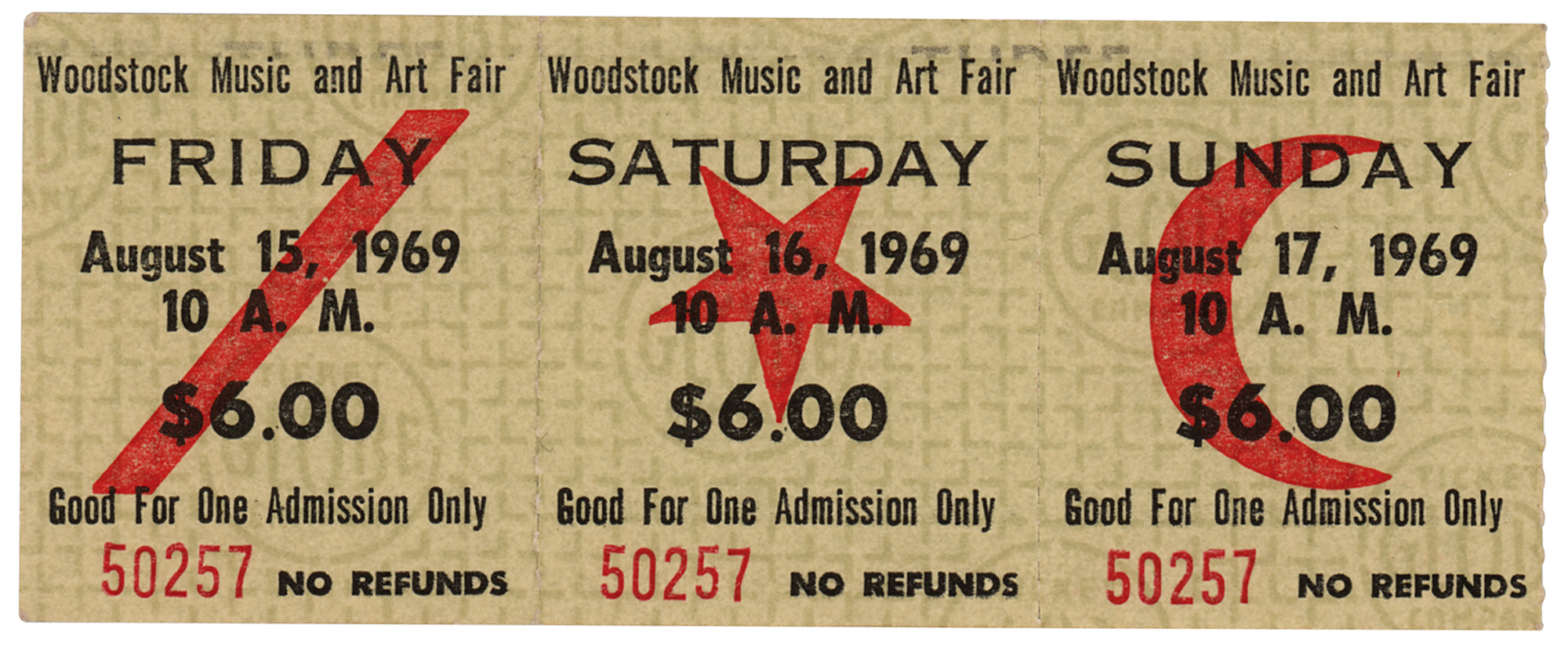 Lot #2221 Woodstock Three-Day Admission Ticket