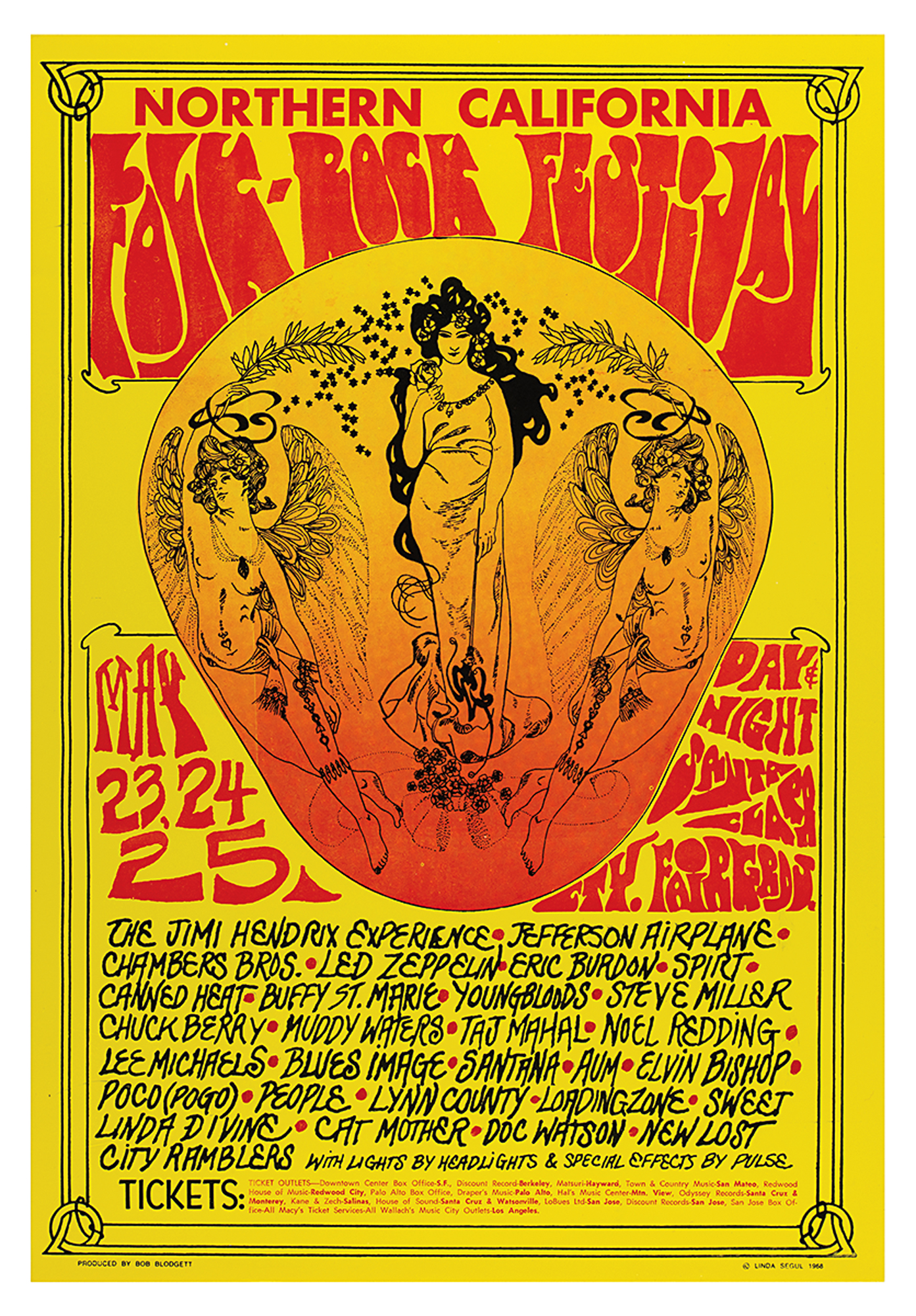 Lot #2090 Jimi Hendrix and Led Zeppelin: 1969 Annual Northern California Folk-Rock Festival Poster