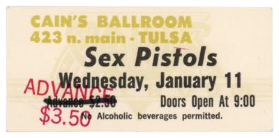 Lot #2303 The Sex Pistols 1978 Tulsa Concert Ticket