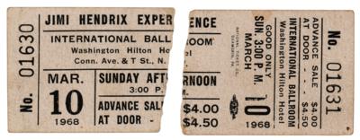 Lot #2099 Jimi Hendrix Experience 1968 Washington D.C. Concert Ticket Halves