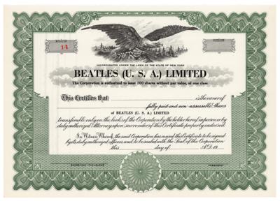 Lot #2021 Beatles 1964 Stock Certificate