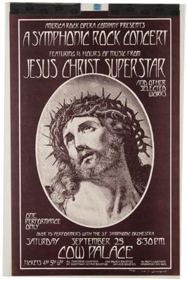 Lot #2276 Jesus Christ Superstar 1971 Cow Palace Concert Poster Signed by Mark Behrens