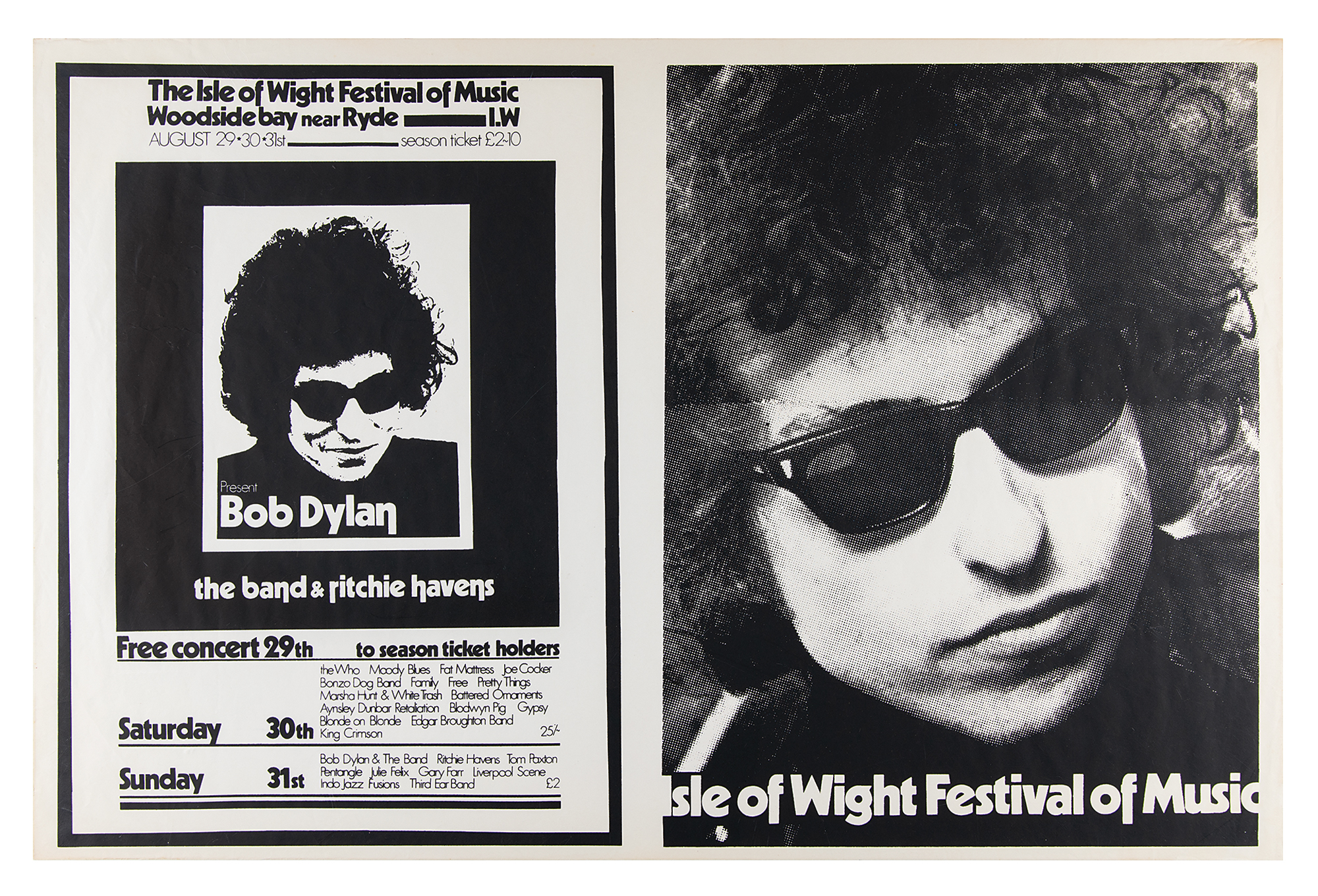 Lot #2083 Bob Dylan 1969 Isle of Wight Festival Poster