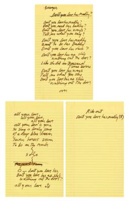 Lot #2127 Jim Morrison Handwritten Lyrics for