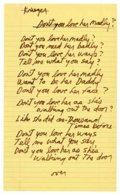 Lot #2127 Jim Morrison Handwritten Lyrics for 'Love Her Madly' - Image 2