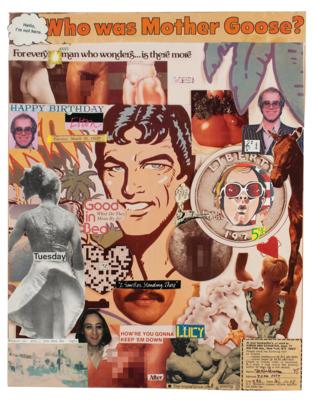 Lot #2007 John Lennon Twice-Signed and Handmade Collage Presented as a Gift to Elton John for His 28th Birthday - Image 1