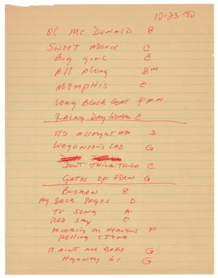 Lot #2074 Bob Dylan Handwritten Set List