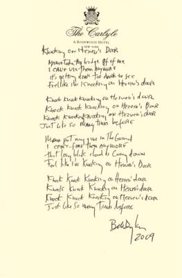 Lot #2072 Bob Dylan Handwritten and Signed Lyrics for 'Knockin' on Heaven's Door' - Image 1